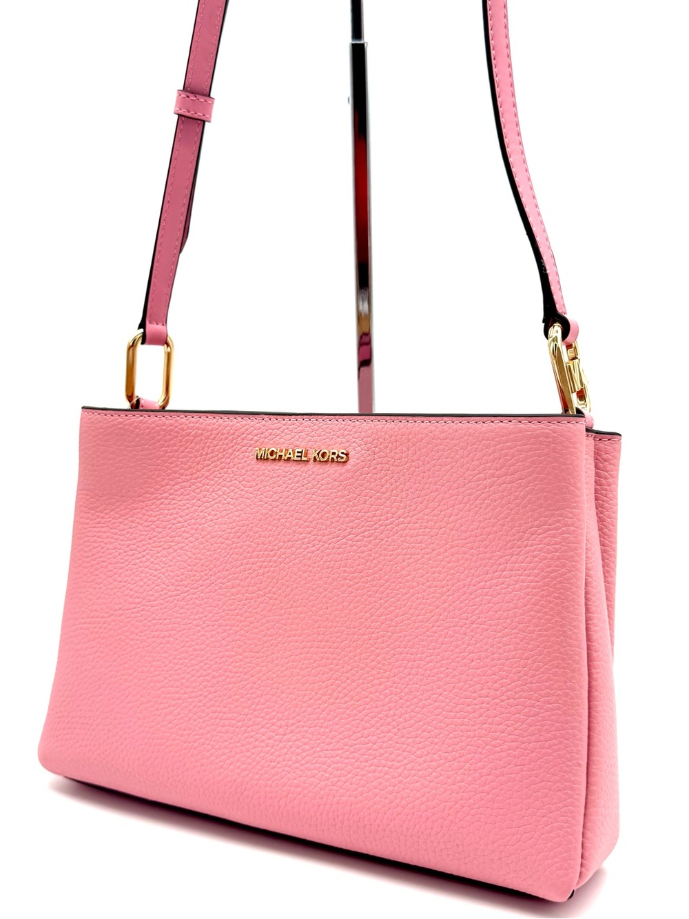 Michael Kors Trisha Medium Pebbled Leather Crossbody Bag Pink